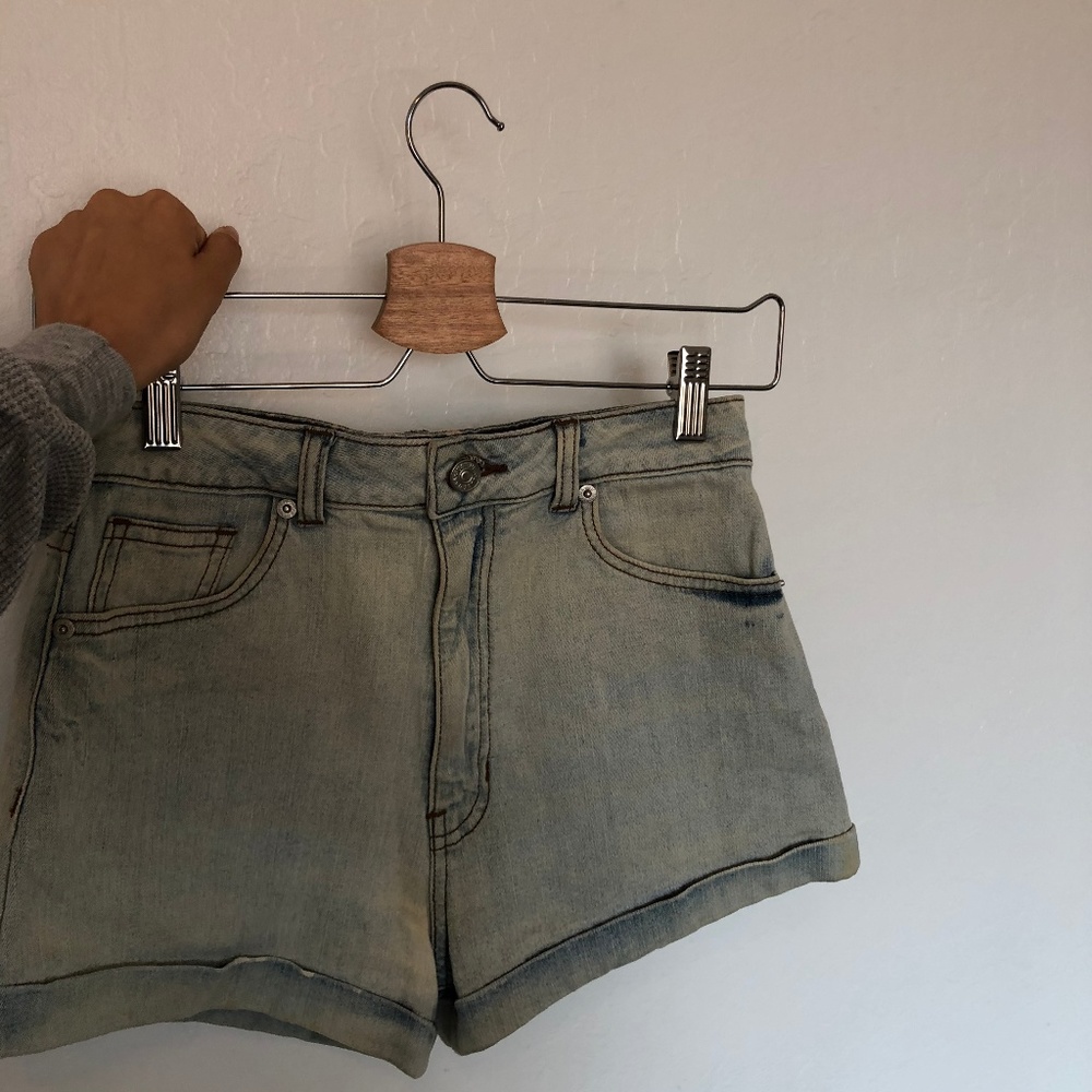 Baby blue jean high waisted shorts in Women